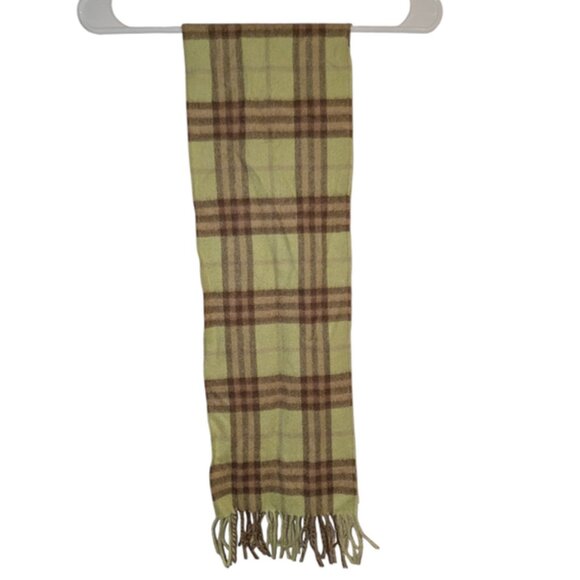 Burberry Pastel Sage Nova Check Classic Plaid Fringe Small Cashmere Scarf Soft - Picture 9 of 10